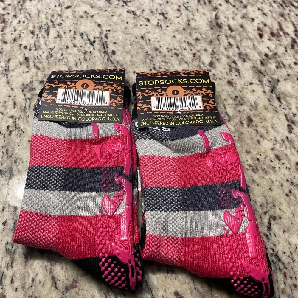 Stop Socks womens size small medium stripes pink black traction new with tags